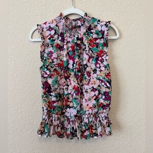 J.Crew Sleeveless Mockneck Smocked Top In Splatter Floral, Size 4